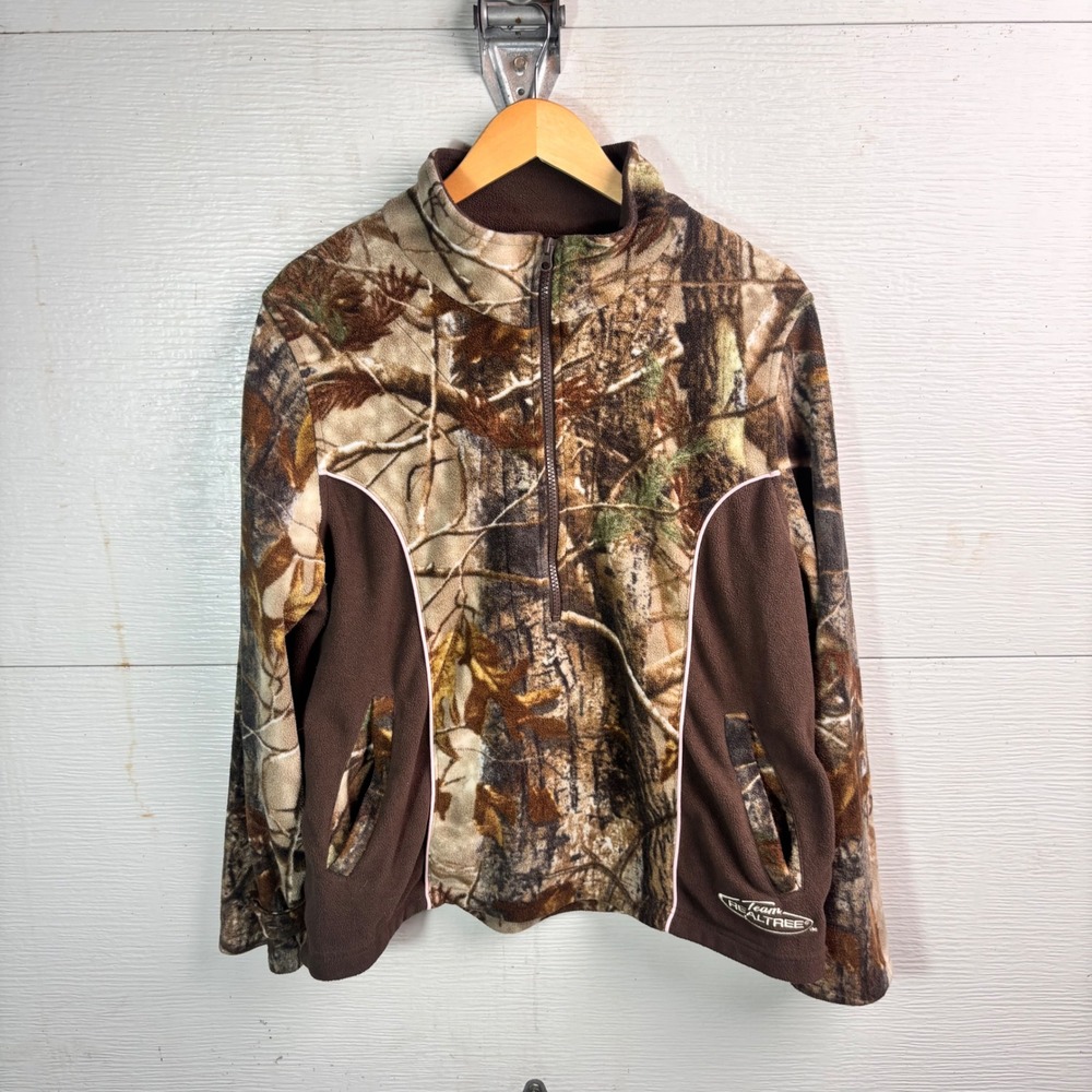 Realtree Camo Fleece Quarter Zip Pullover Pink Trim Women's XL